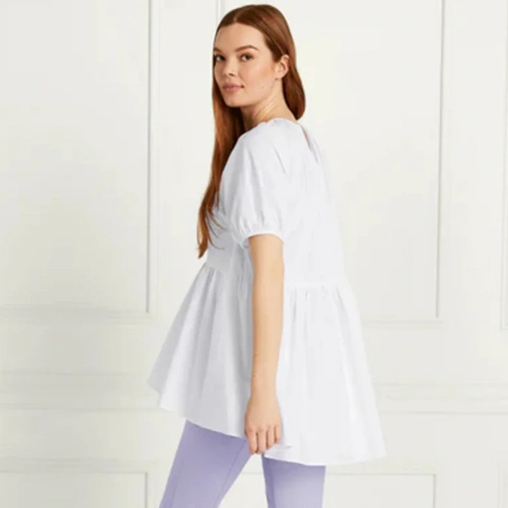 Hill House The Francesca Top Cotton Puff Sleeve Babydoll White NWT Size Small